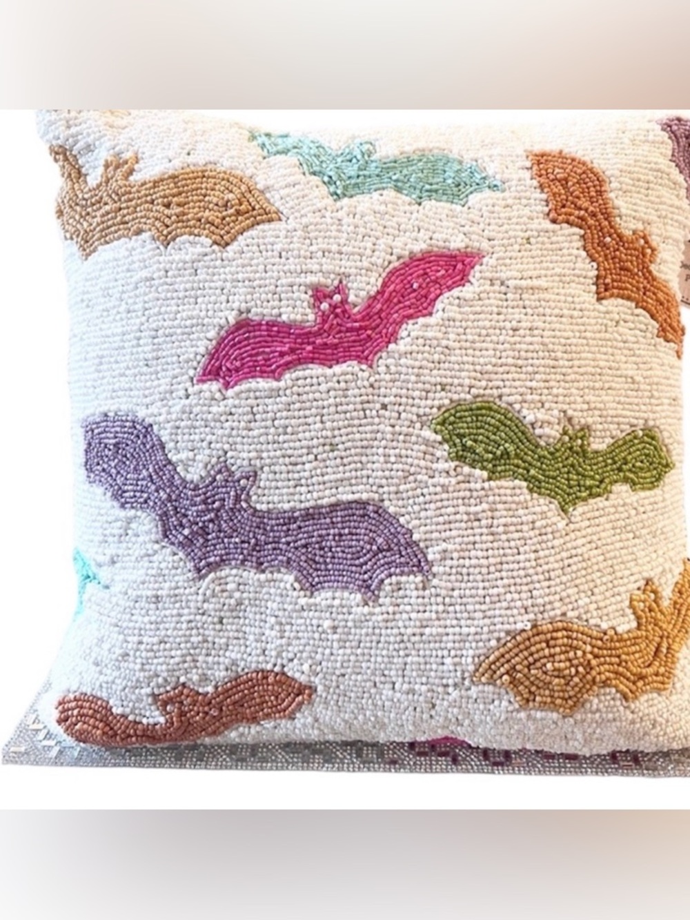 🧡 TikTok Halloween Bat White Pink Purple Beaded Sweet Street Spooky Pillow